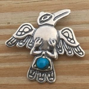 Raven Pendant .925 Sterling Silver w/ Genuine Turquoise gemstone made in USA